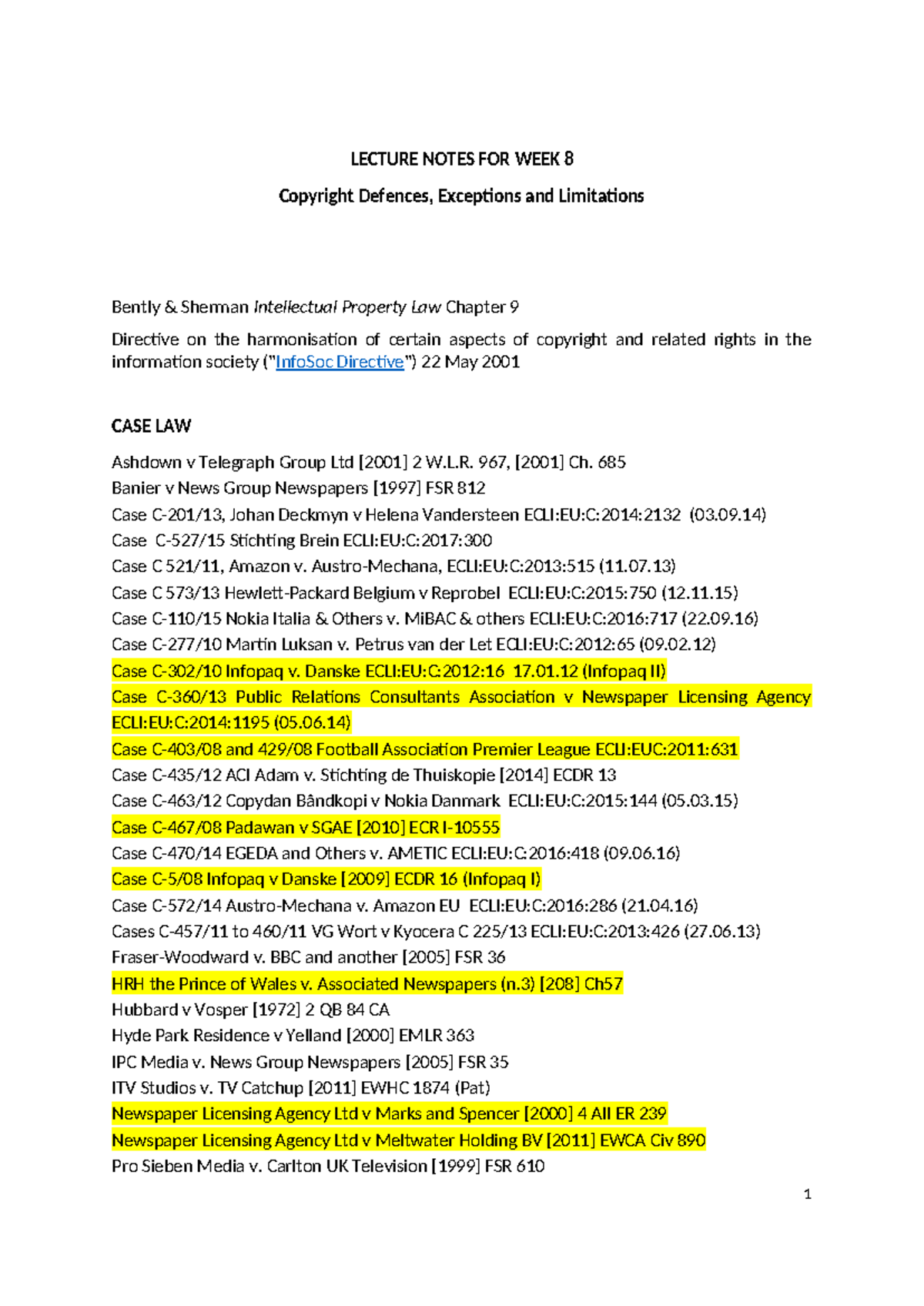 Lecture 7- ip - LECTURE NOTES FOR WEEK 8 Copyright Defences, Exceptions ...