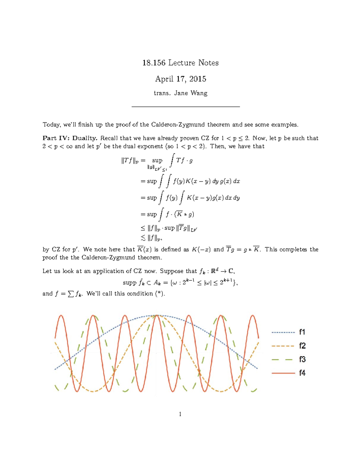 Littlewood-Paley Theory - 18 Lecture Notes April 17, 2015 Trans. Jane ...