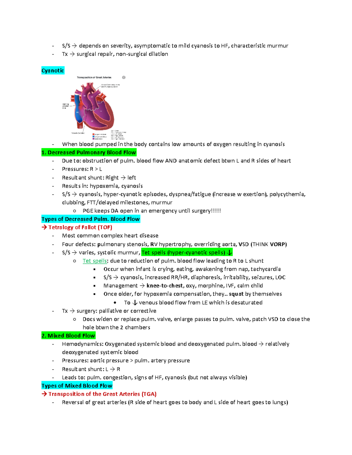 Peds Cardiac 5 - S/S → depends on severity, asymptomatic to mild ...