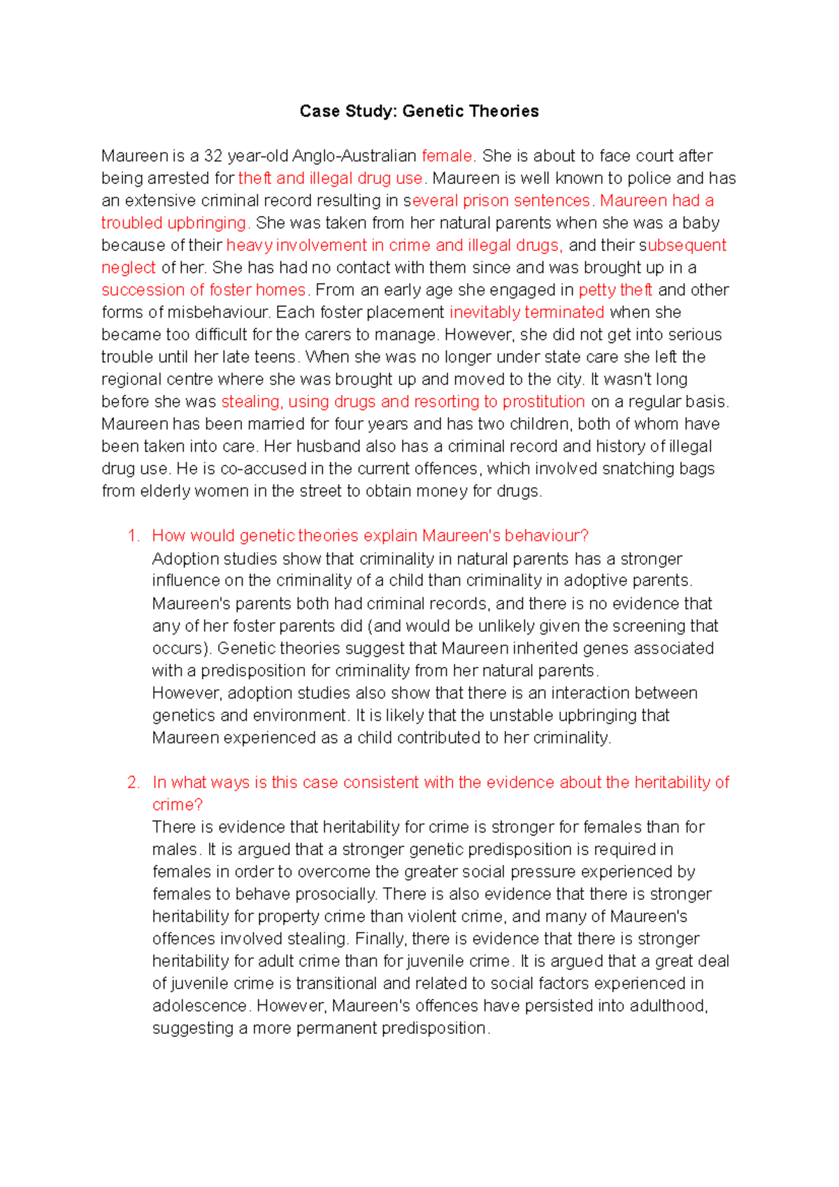 Case Study Week 3; Theories Case Study Theories