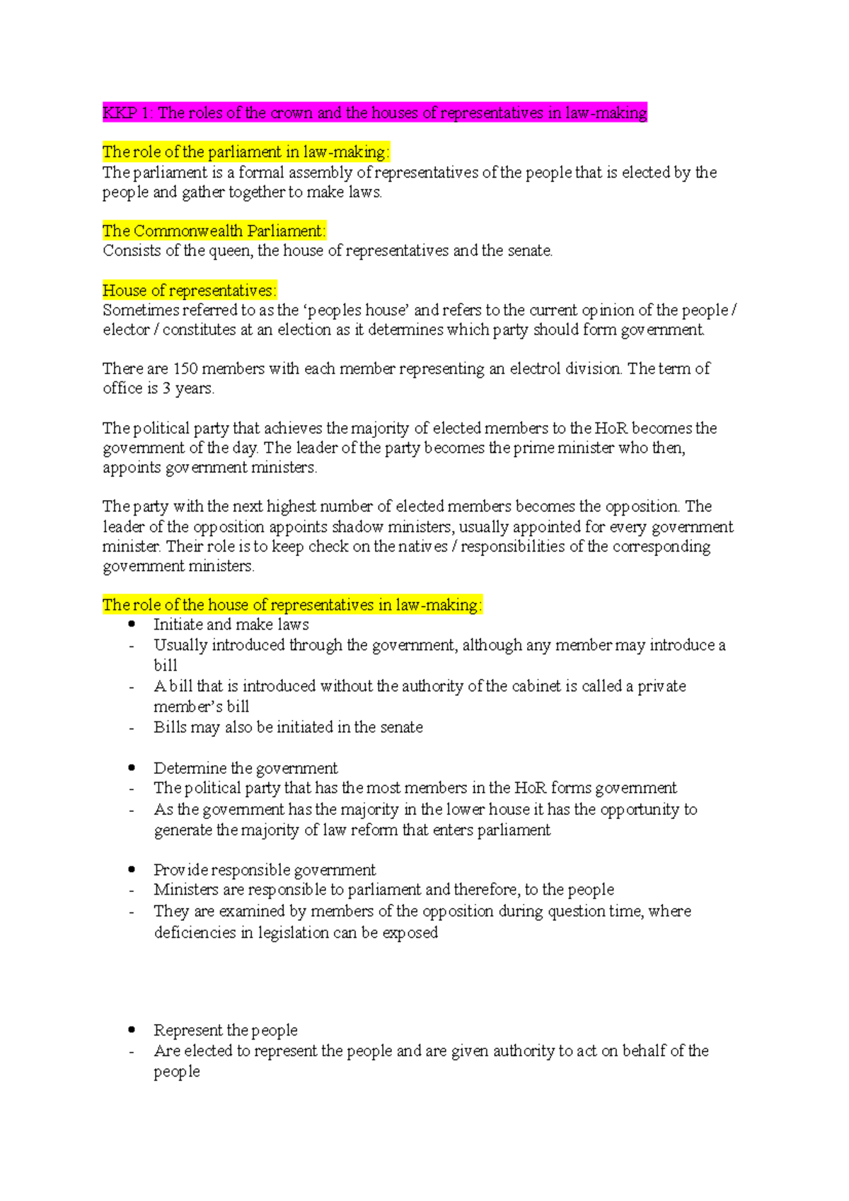 Legal unit4 aos1 notes - KKP 1: The roles of the crown and the houses ...