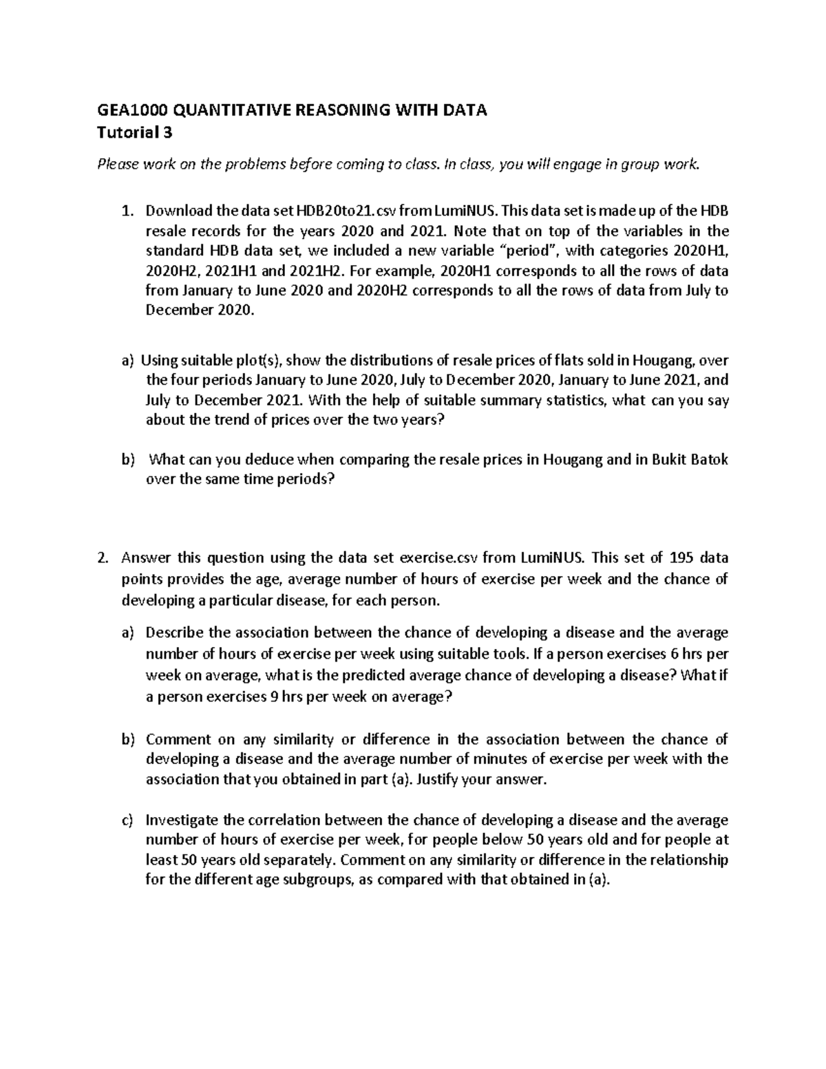 Tutorial 3 Solution - GEA1000 QUANTITATIVE REASONING WITH DATA Tutorial ...