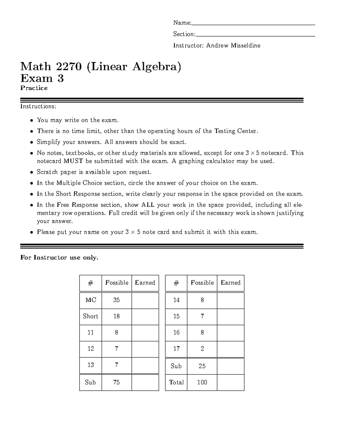 Practice Exam 3 - MATH 2270 - SUU - Studocu