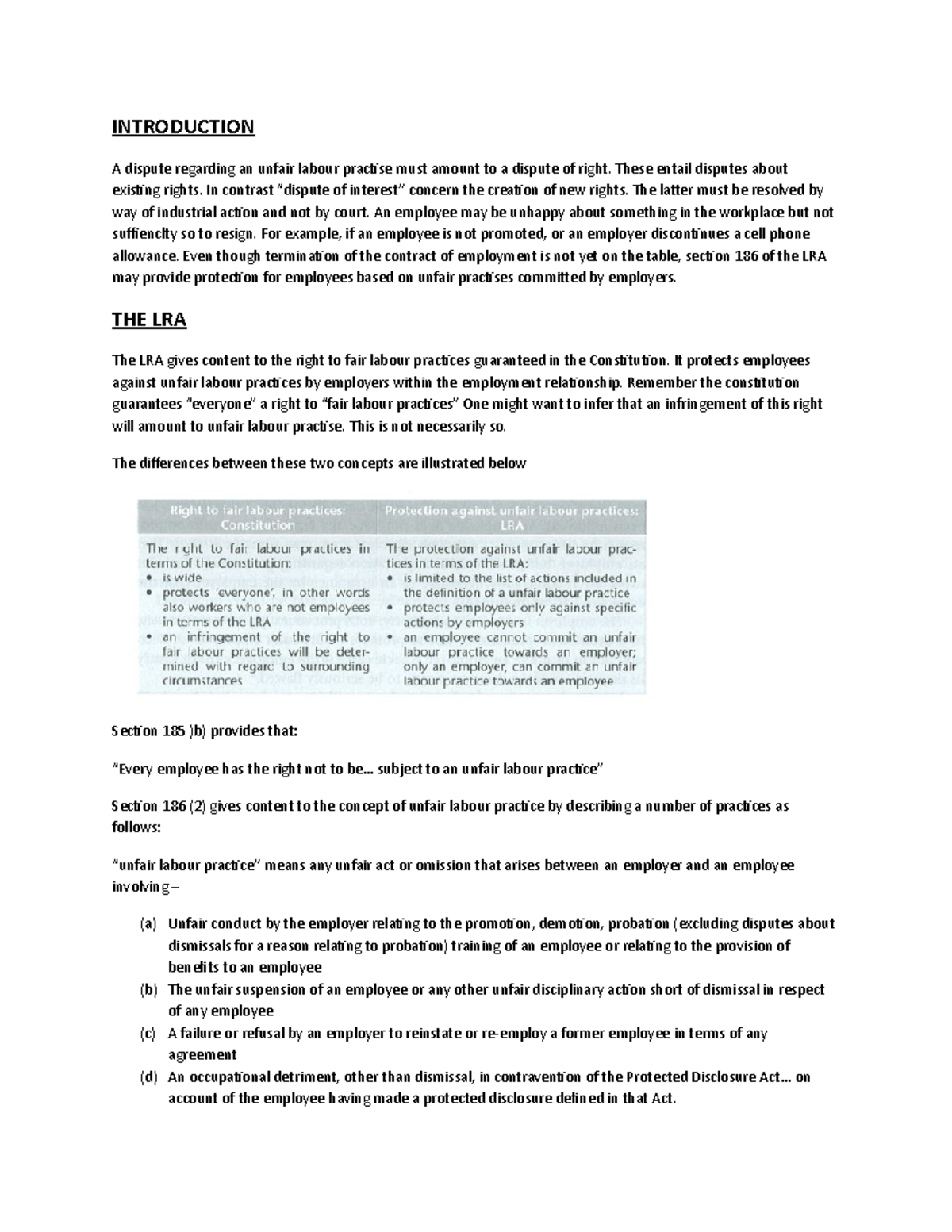 LLW2601-6 protection against unfair labour practices under the lra ...