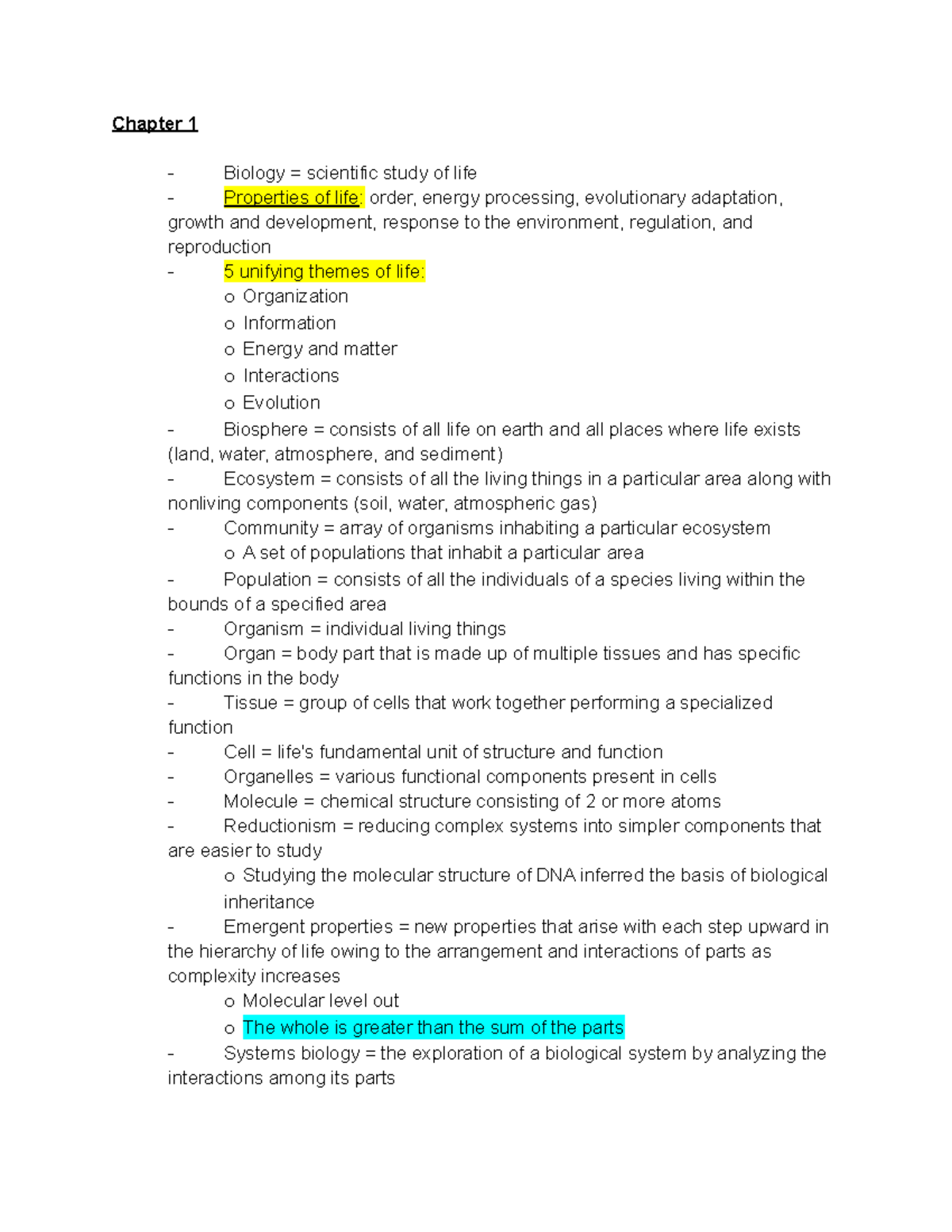 BIL 160 Exam 1 pdf questions dr. gaines - Chapter 1 Biology ...