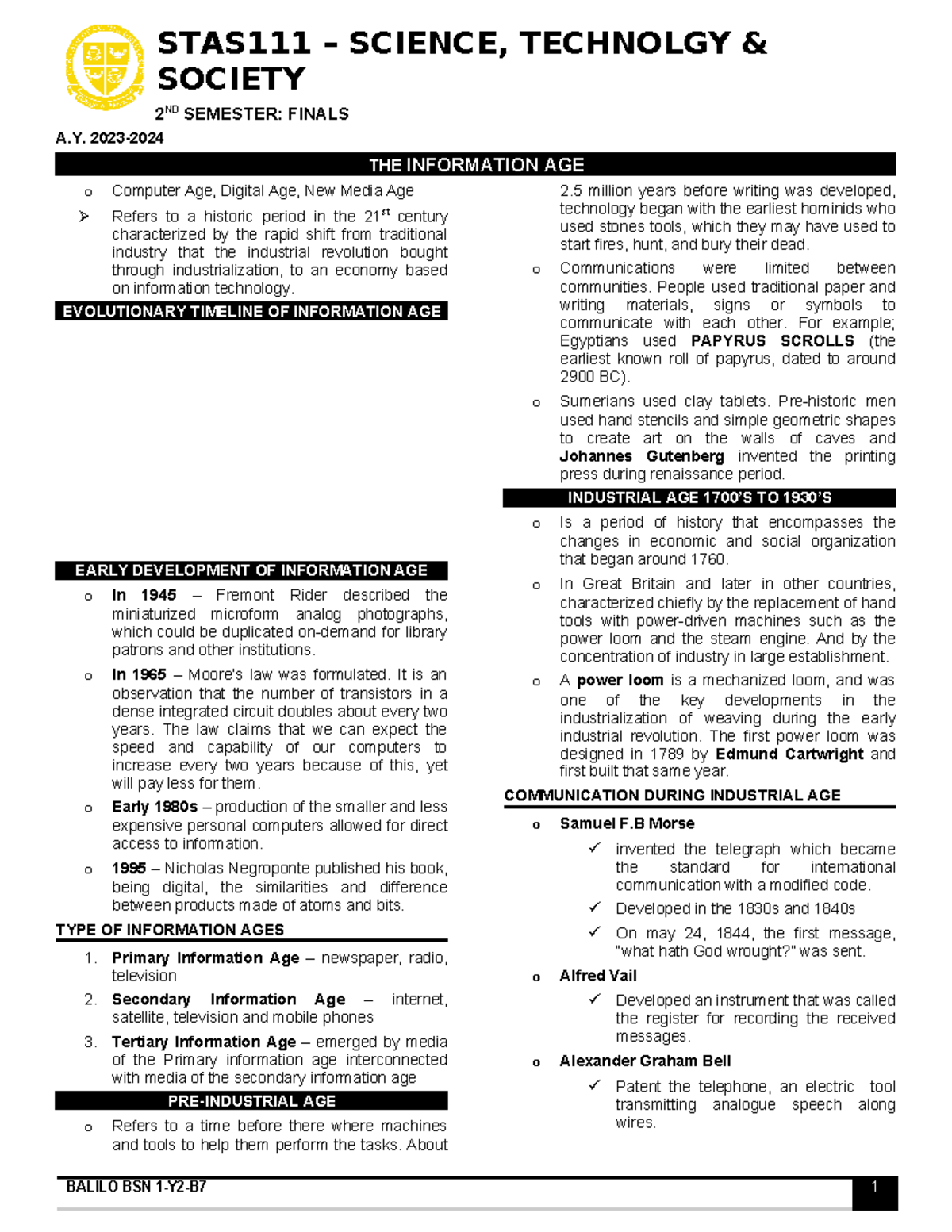STAS- Information AGE - STAS111 – SCIENCE, TECHNOLGY & SOCIETY 2 ND ...