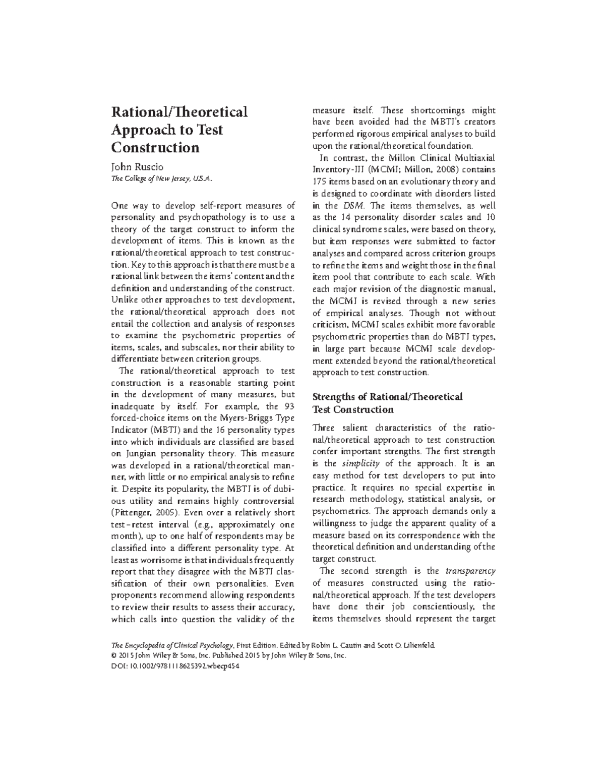 Ruscio 2015 ECP Rational Theoretical Test Construction - Rational ...