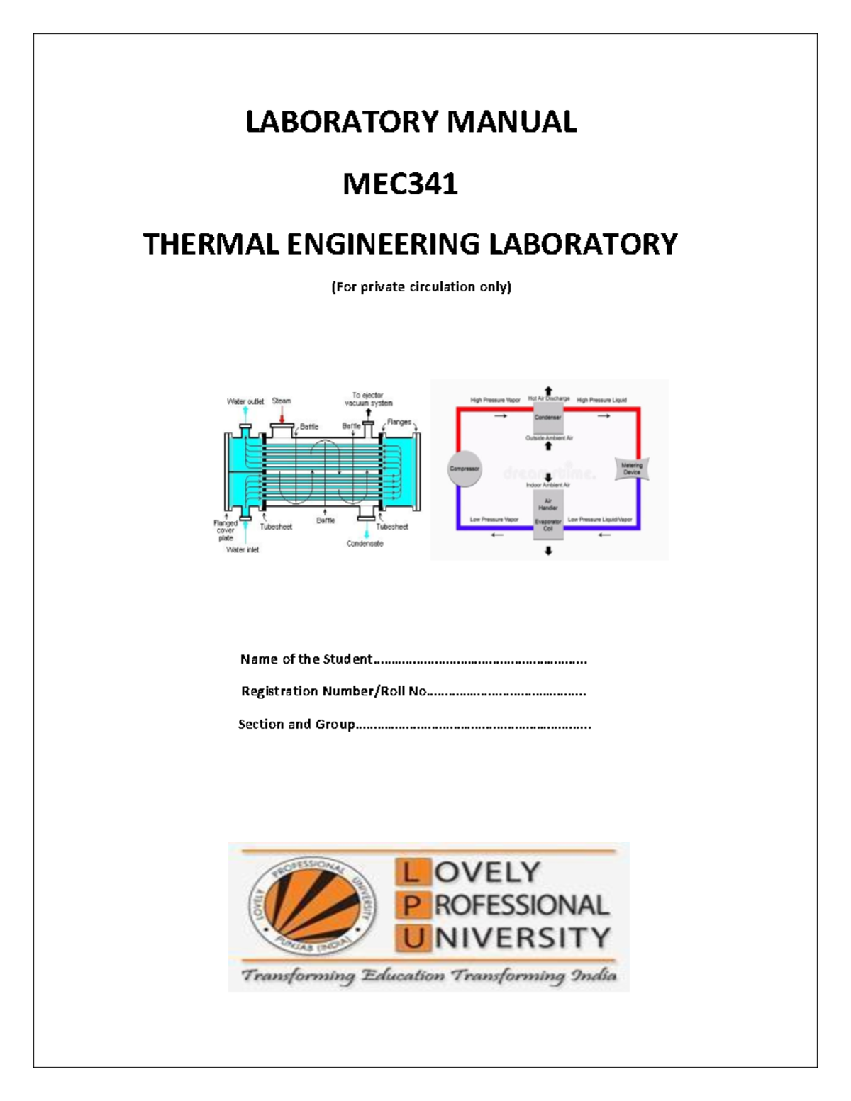 Lab Manual MEC341 Practical - LABORATORY MANUAL MEC THERMAL ENGINEERING ...