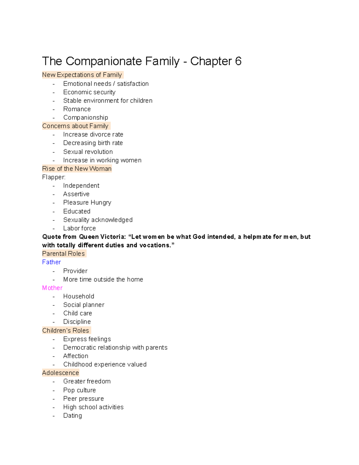 The Companionate Family - ” Parental Roles Father - Provider - More ...