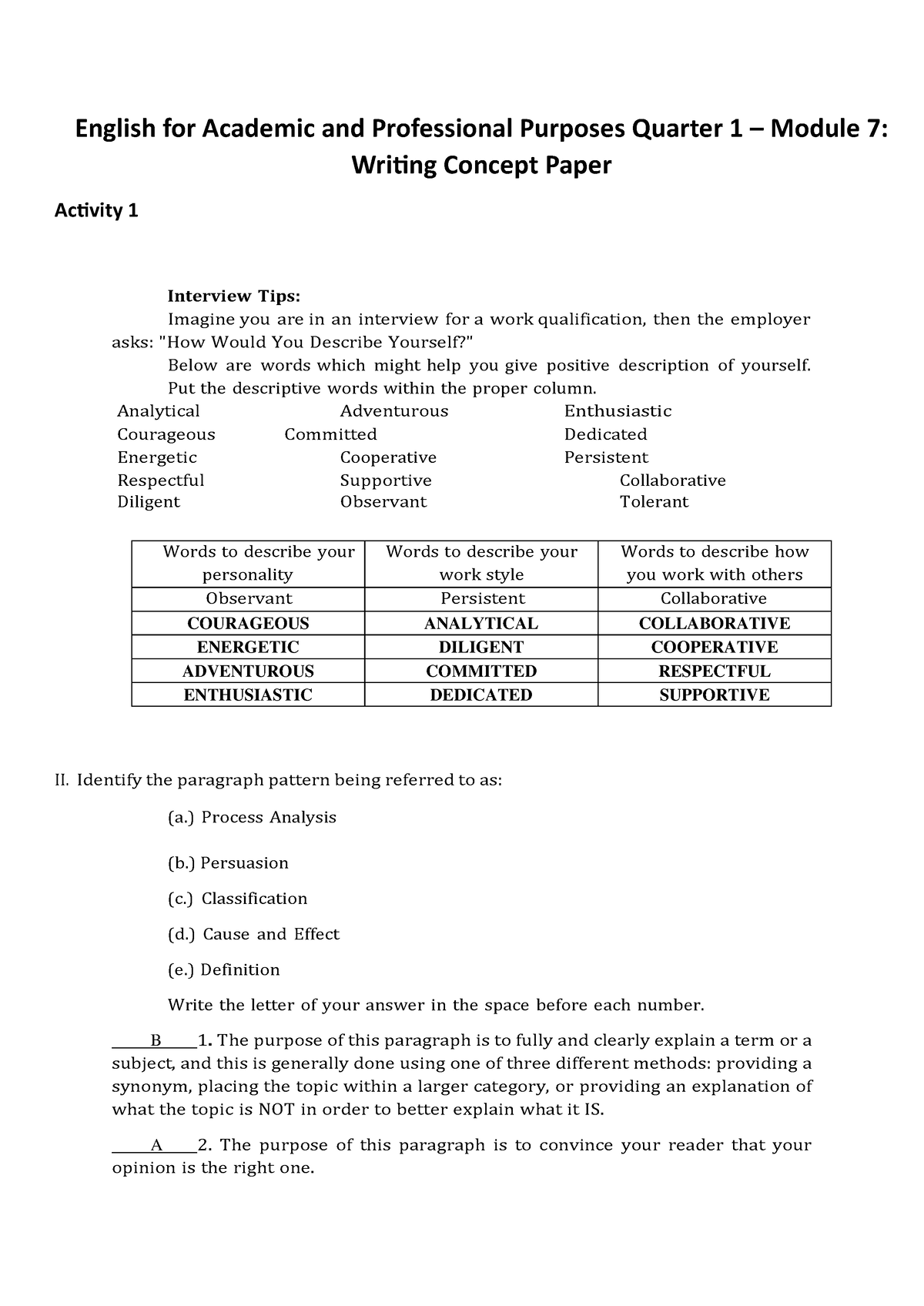 Eapp Q1 Module 7 Activity 1 English For Academic And Professional Purposes Quarter 1 0714