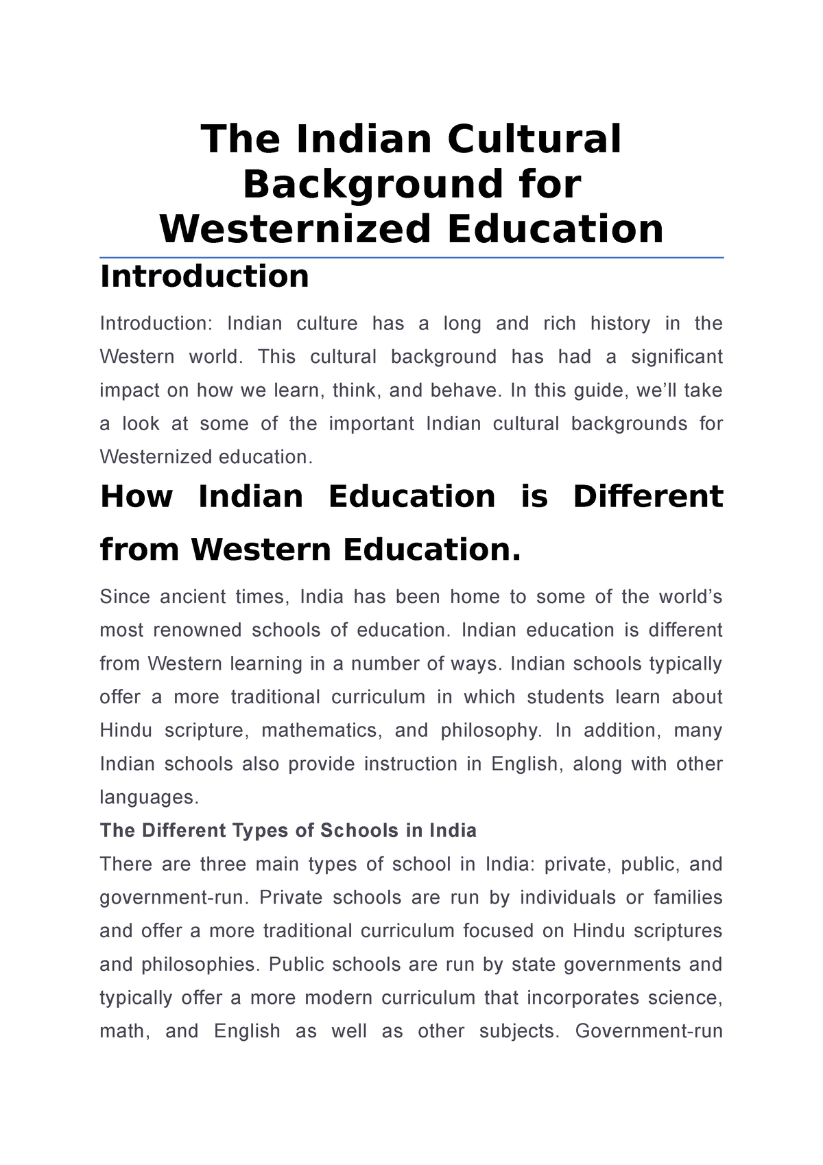 indian cultural background essay