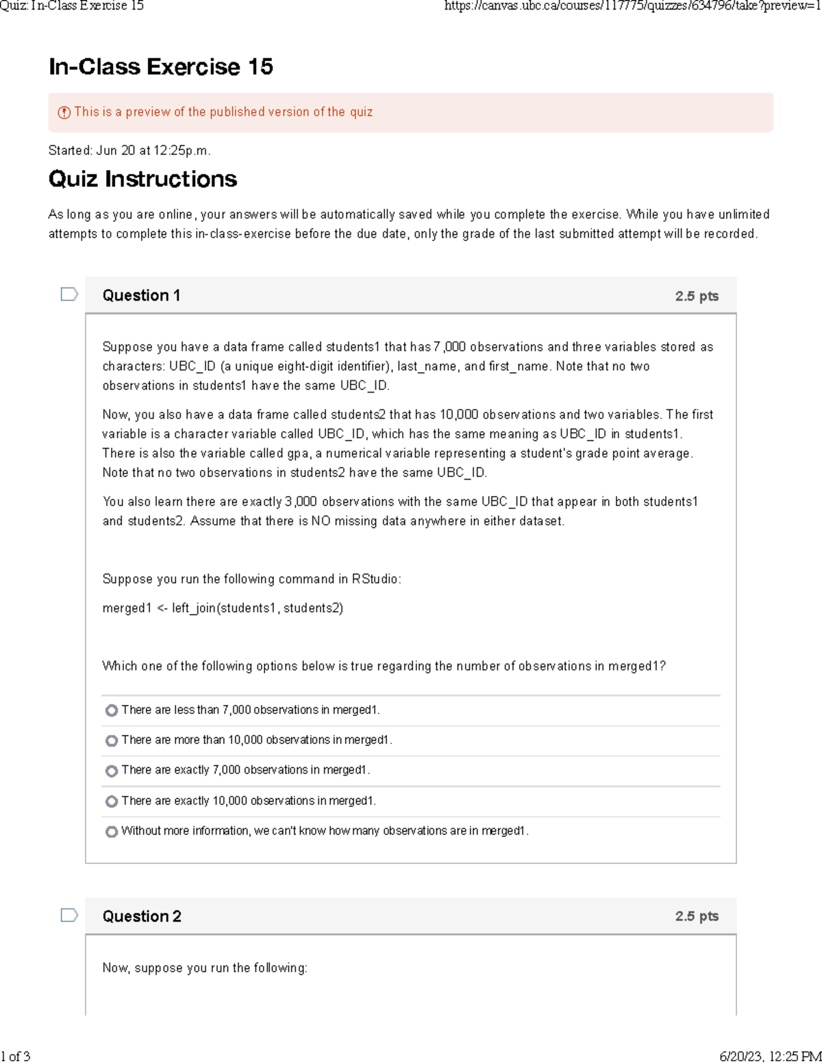 In-Class Exercise 15 - important - In-Class Exercise 15 ! This is a ...