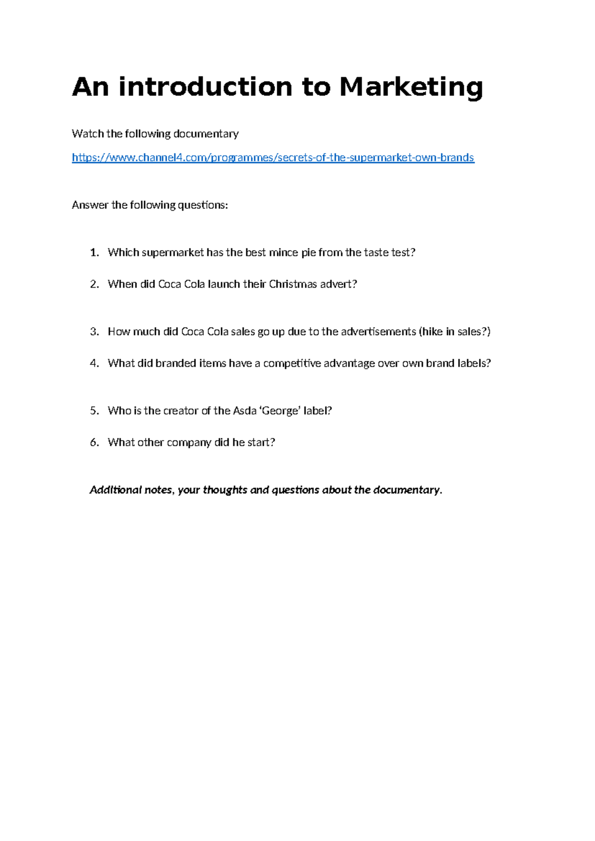 An introduction to Marketing - video and questions - An introduction to ...
