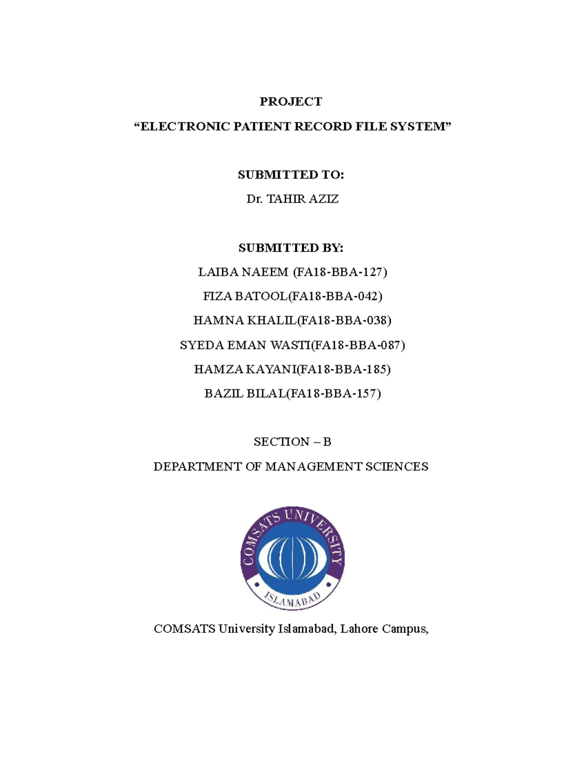 PM project business template - PROJECT “ELECTRONIC PATIENT RECORD FILE ...
