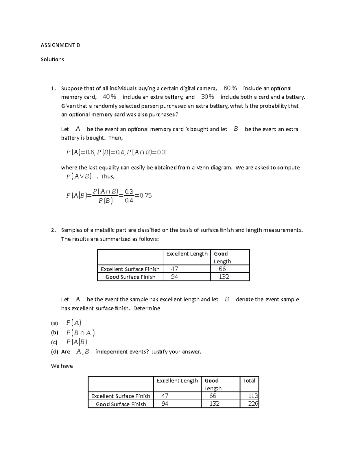 Spring 2018 Assignment B Solutions - ASSIGNMENT B Solutions 1. Suppose ...