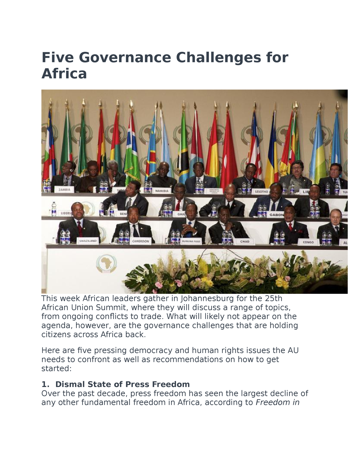 Five Governance Challenges For Africa - Five Governance Challenges For ...