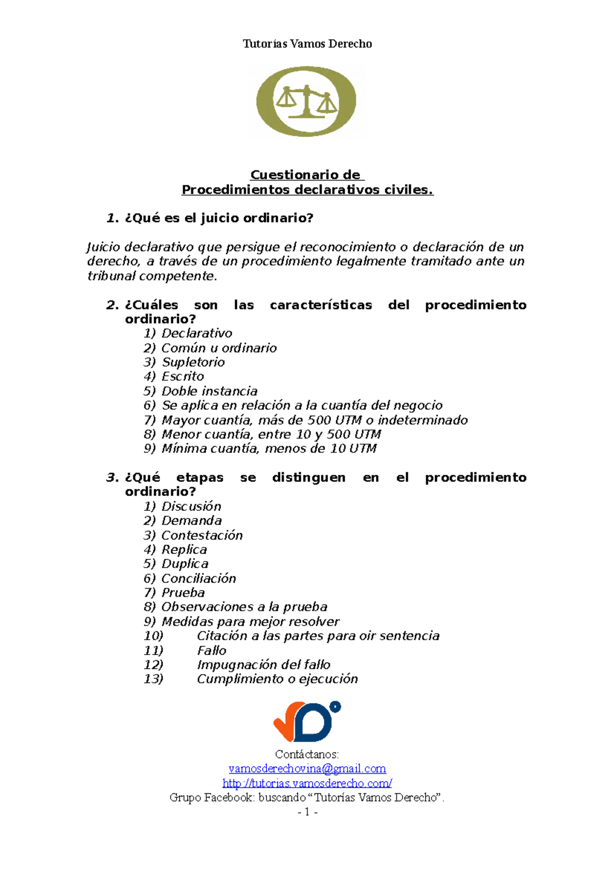 29305015 Cuestionario De Derecho Procesal - Cuestionario De ...