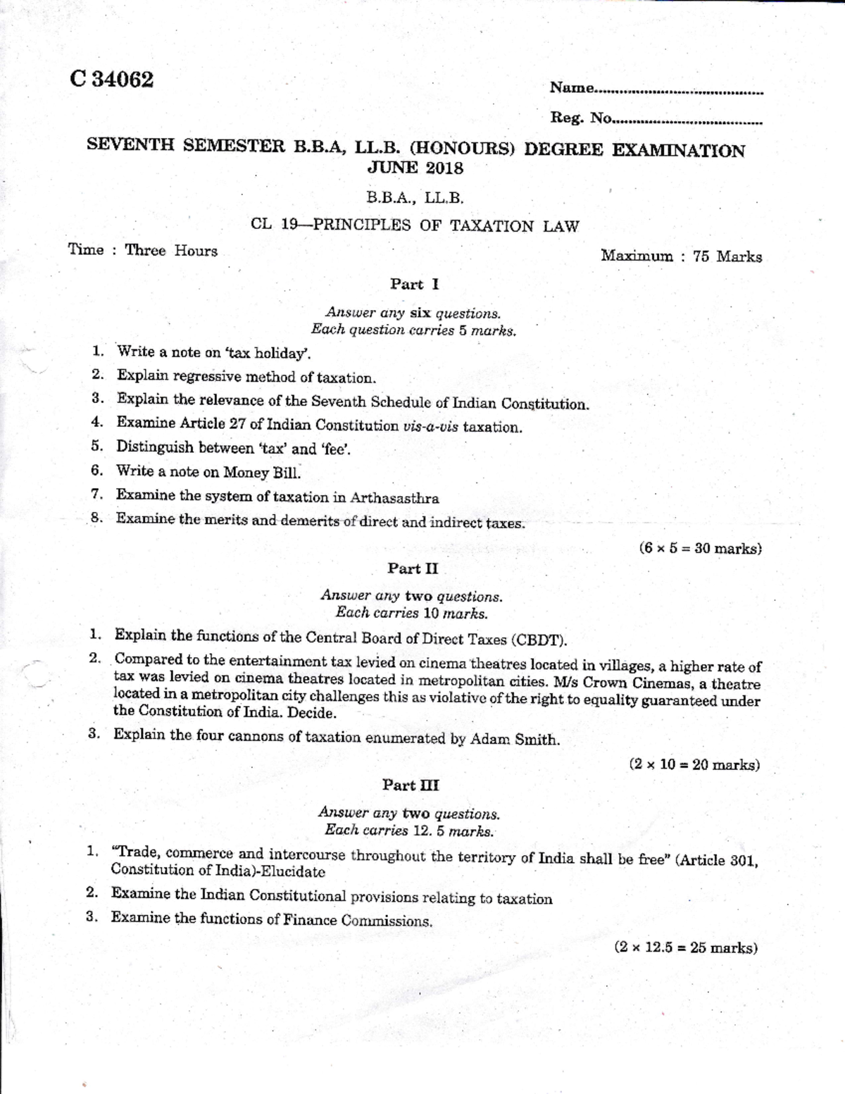 Principles Of Taxation Law - C 34062 Reg. N ####### SE\IENTH ...