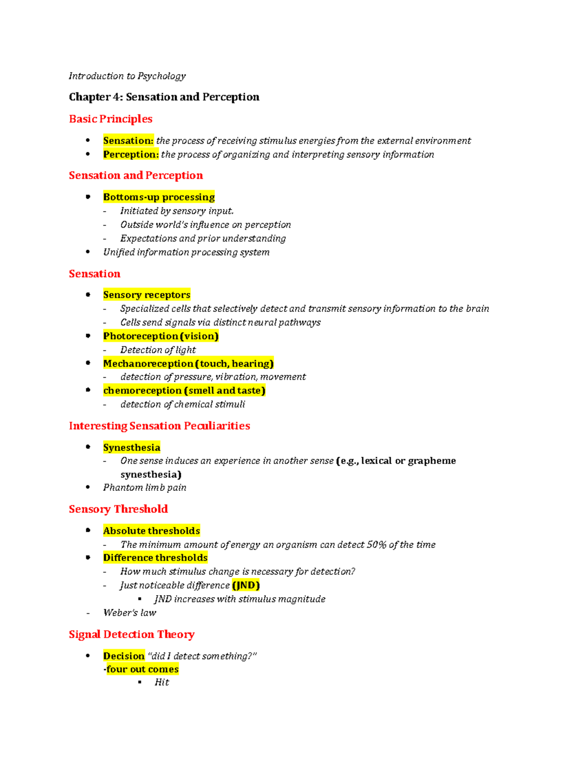 Psych Notes Ch. 4 - Hansen, Spring 23 - Introduction To Psychology ...