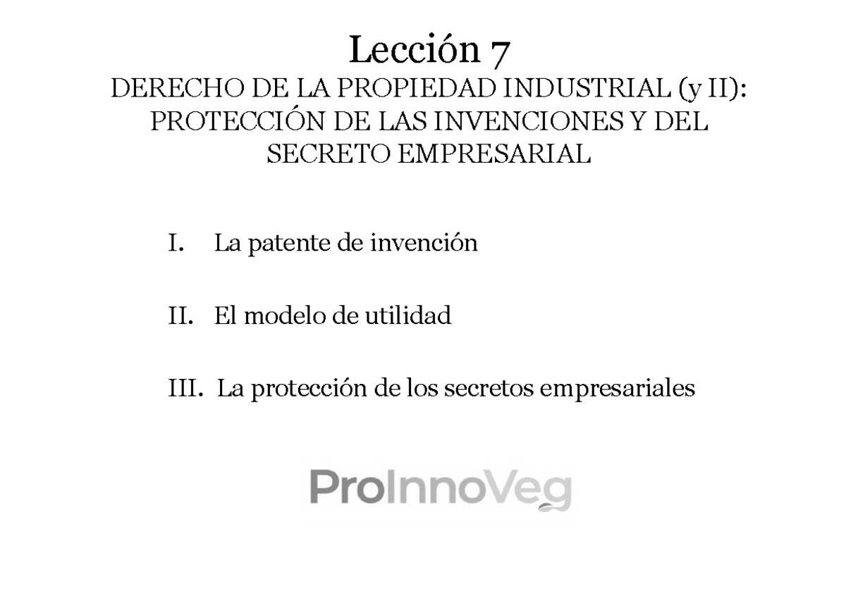 Lección 7, Derecho DE LA Propiedad Industrial Y II - Lección 7 DERECHO ...