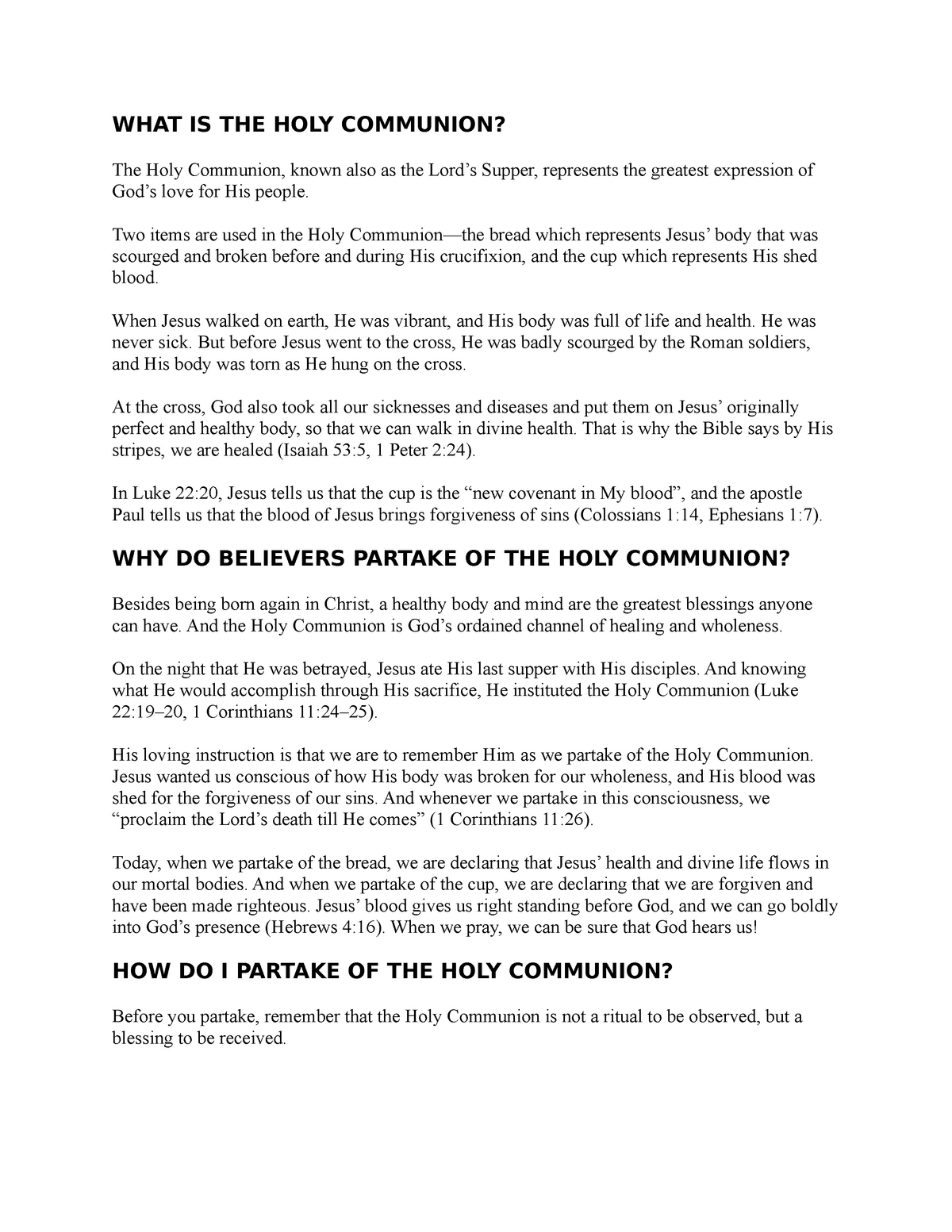 essay on holy communion in english