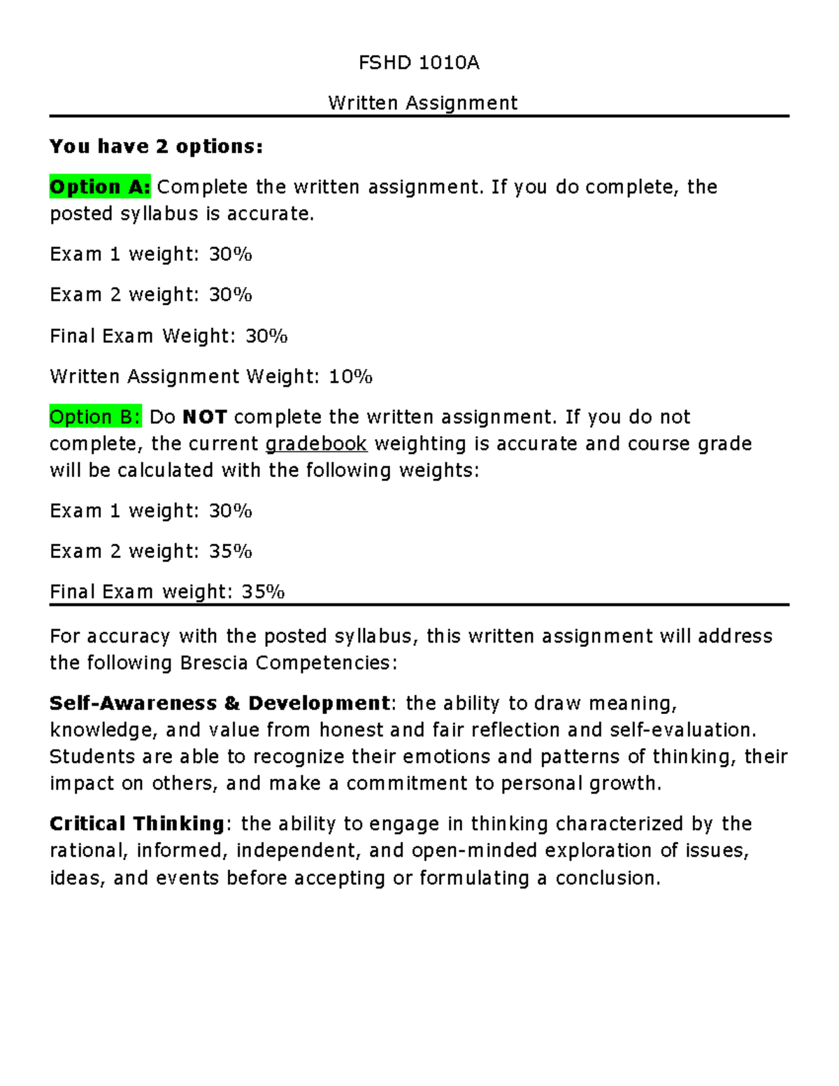 FSHD 1010A Written Assignment Instructions - FSHD 1010A Written ...