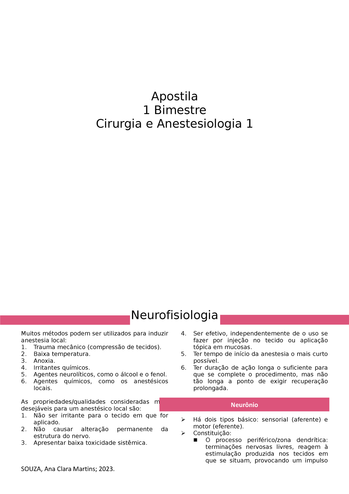 Neurofisiologia - Copia - Apostila 1 Bimestre Cirurgia E Anestesiologia ...