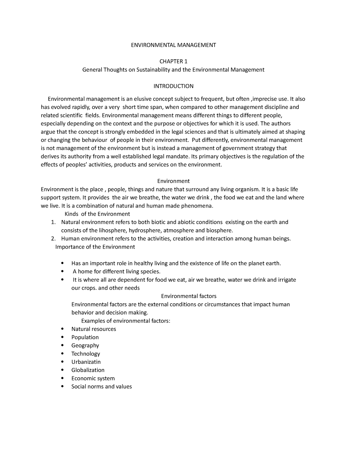 Environmental- Management - ENVIRONMENTAL MANAGEMENT CHAPTER 1 General ...