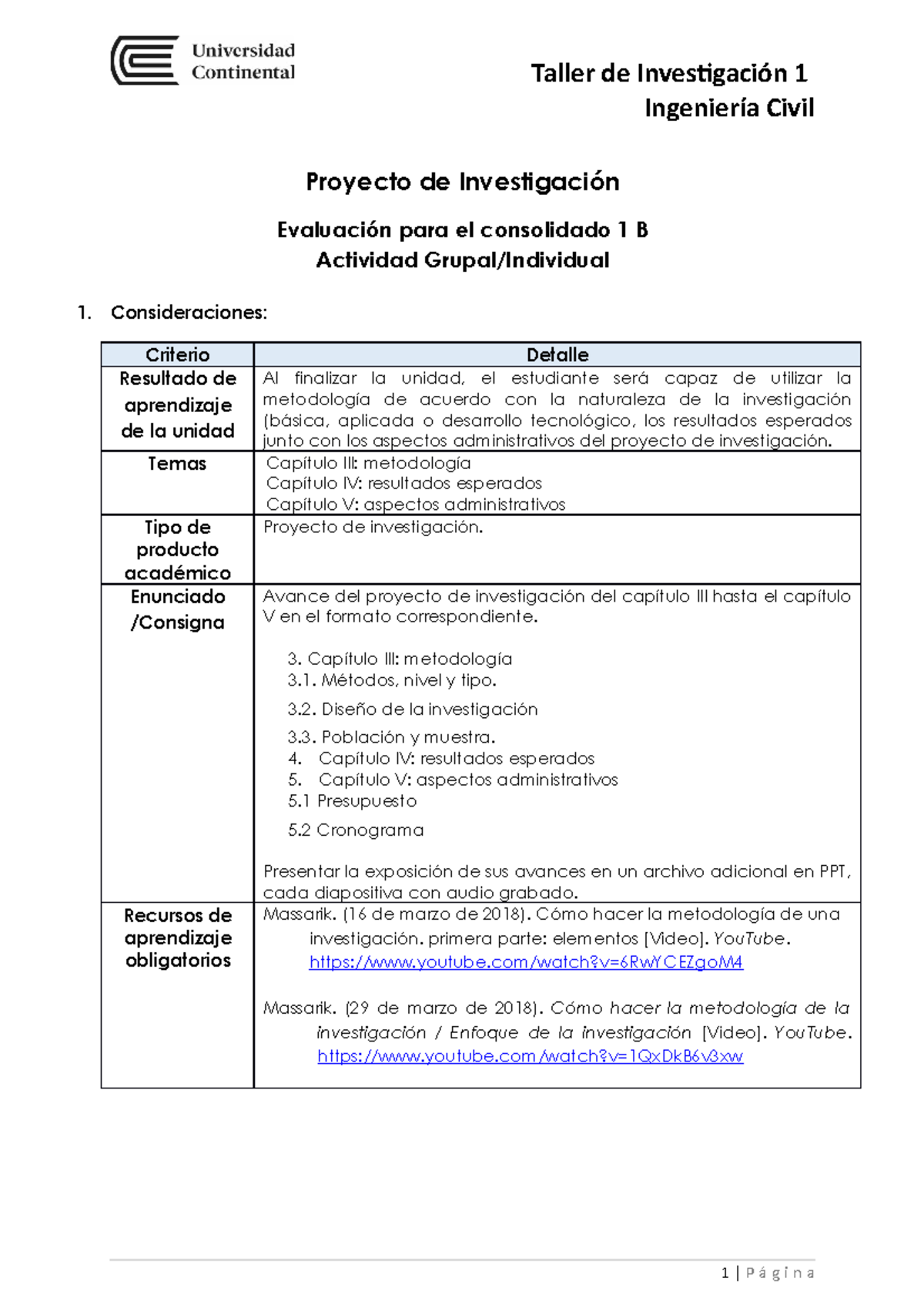 Evaluación Consolidado 1b U1 Ingeniería Civil Proyecto De