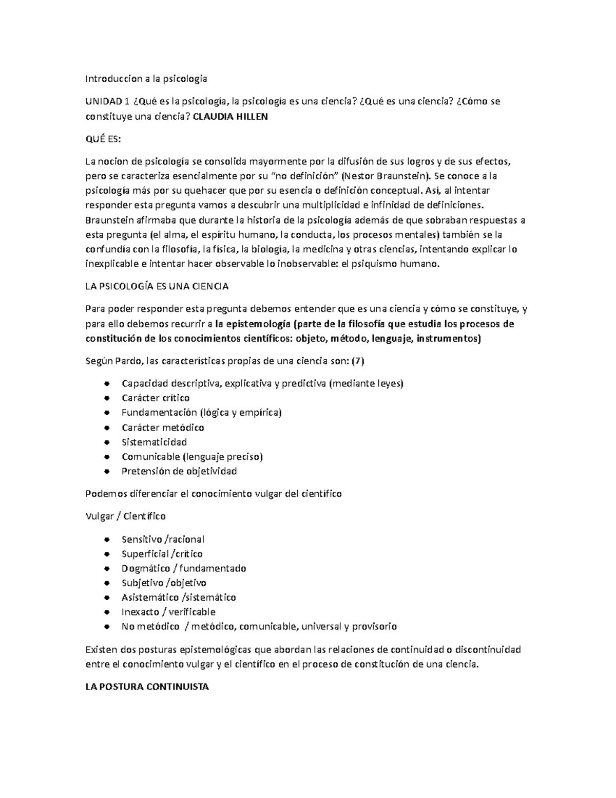 Intro Resumen - Introduccion a la psicologia UNIDAD 1 ¿Qué es la ...