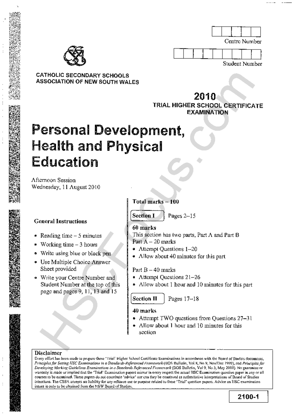 2010 CSSA Pdhpe Questions - Studocu