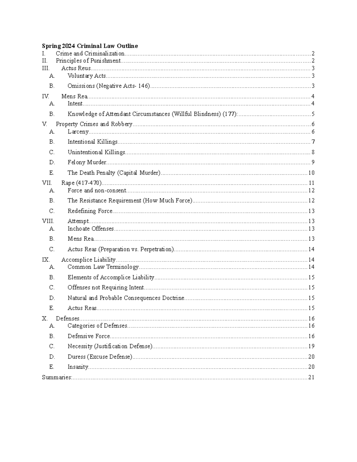 Criminal Law Outline - Crime and - Studocu
