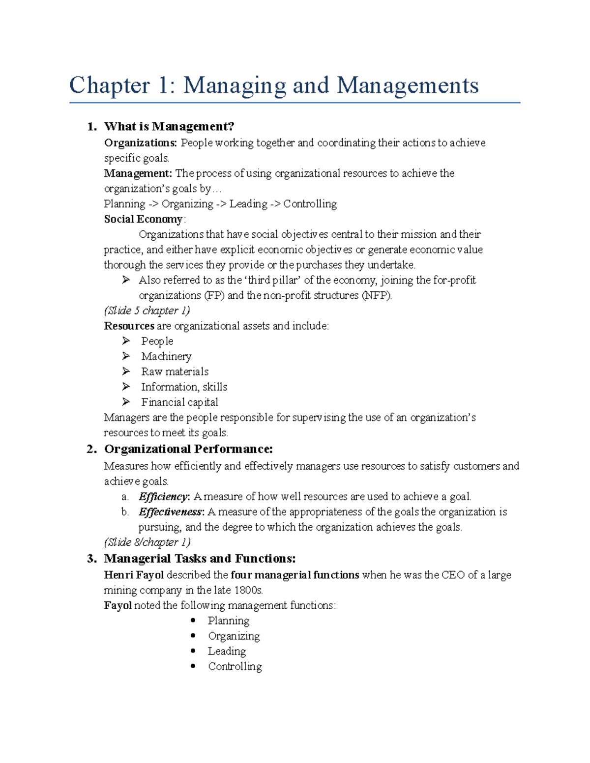 Introduction to Business test 1 - Chapter 1: Managing and Managements 1 ...