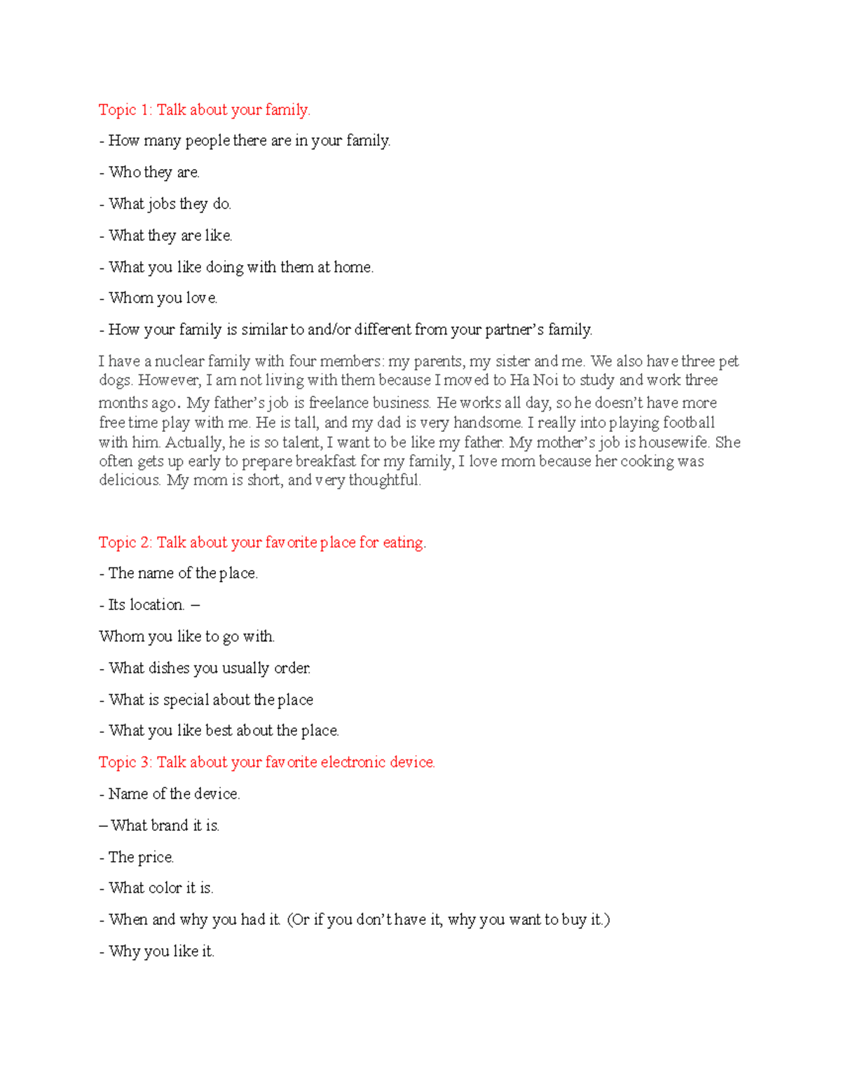 10 Topic H c Good Topic 1 Talk About Your Family How Many