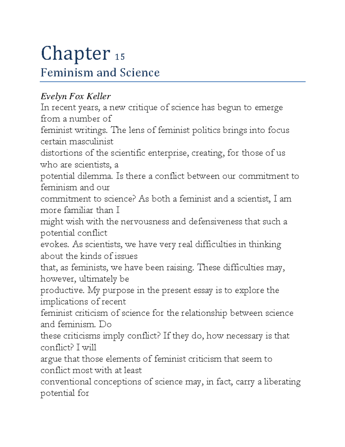 Chapter 15 Feminism And Science - Chapter 15 Feminism And Science ...