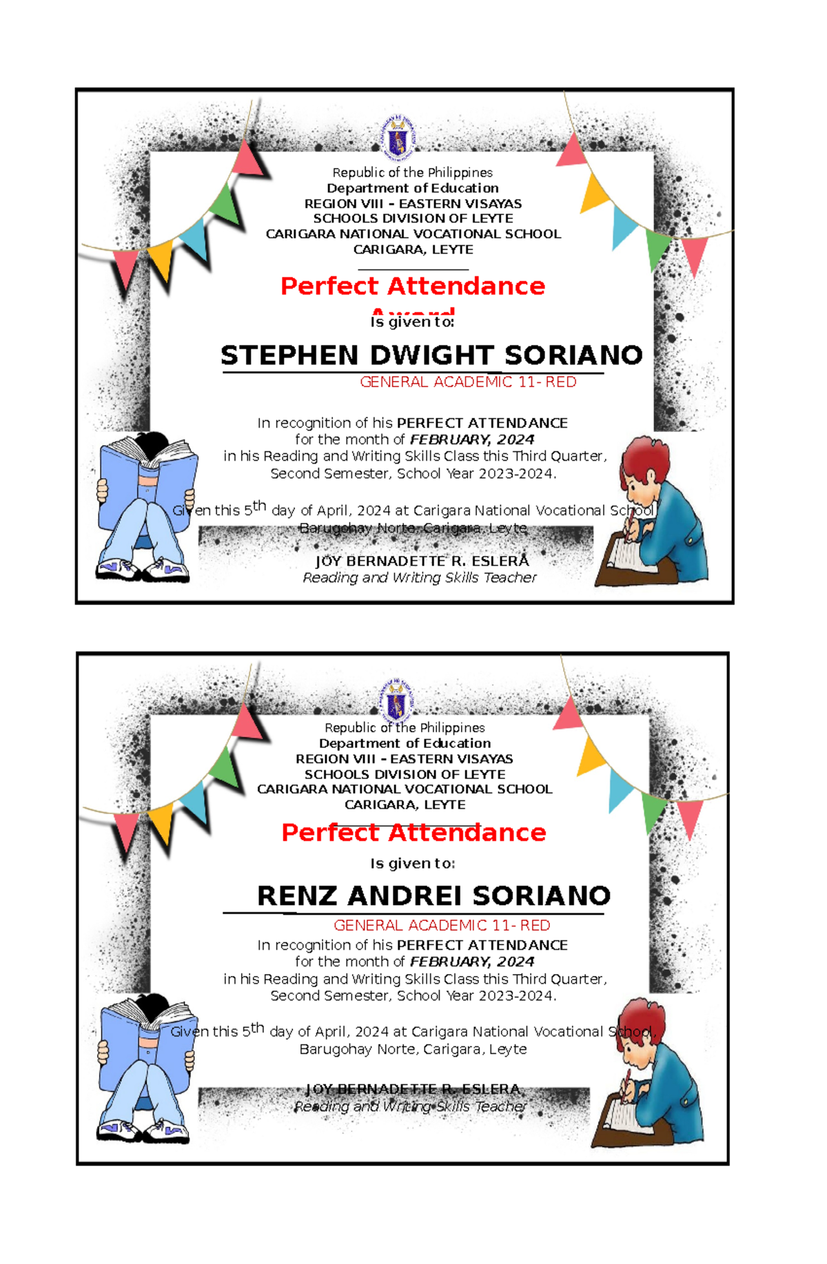 RWS perfect attendance certs - STEPHEN DWIGHT SORIANO GENERAL ACADEMIC ...