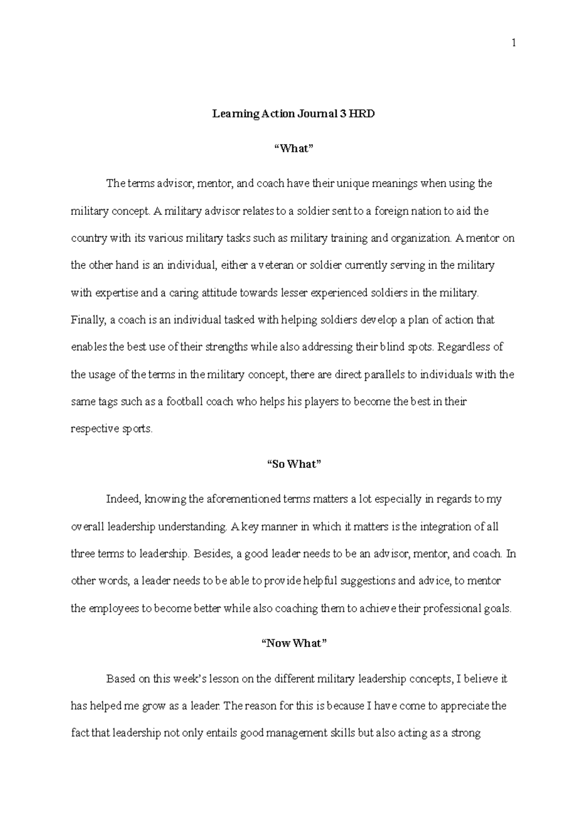 Learning Action Journal 3 HRD - 1 Learning Action Journal 3 HRD “What ...