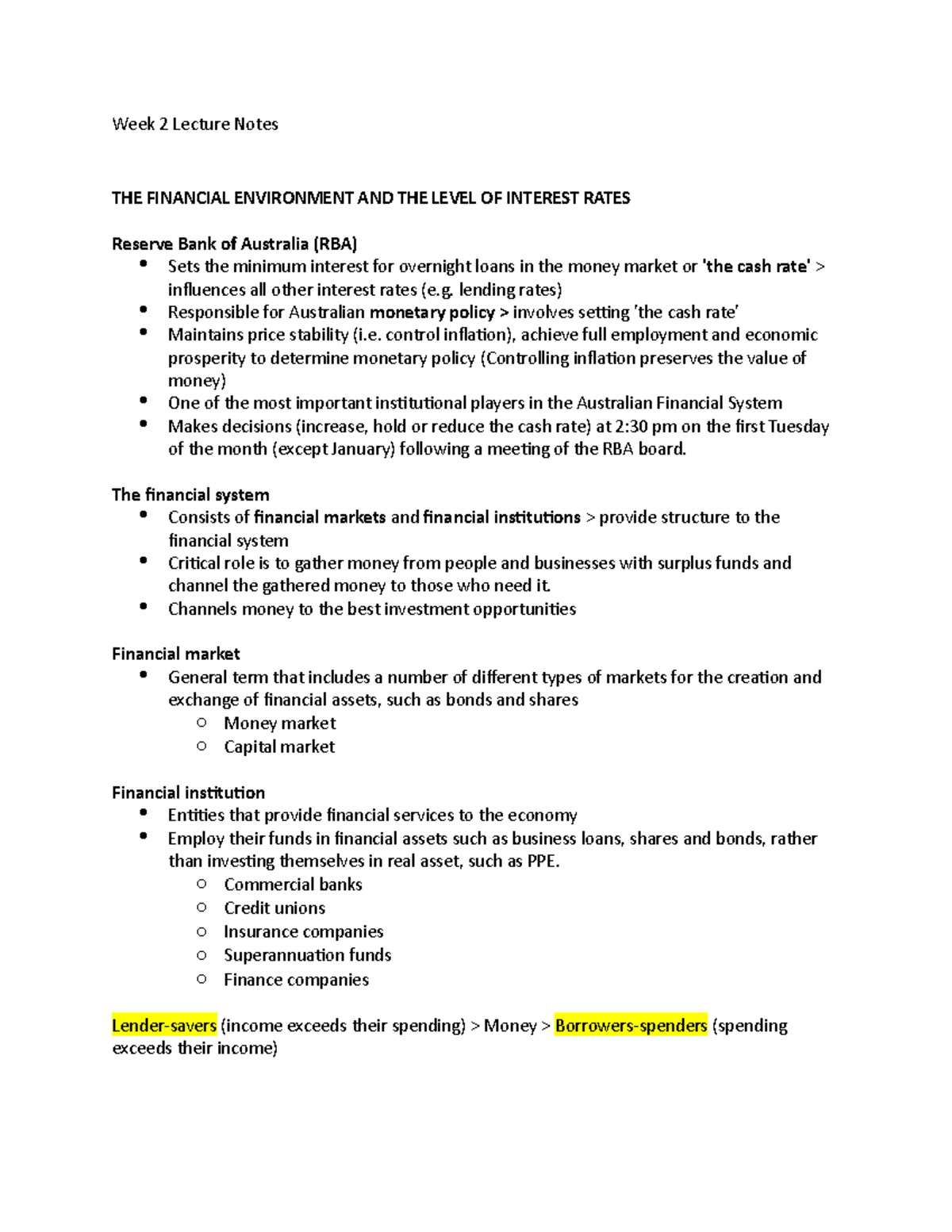 BUA4005 Week 2 Lecture Notes - Week 2 Lecture Notes THE FINANCIAL ...