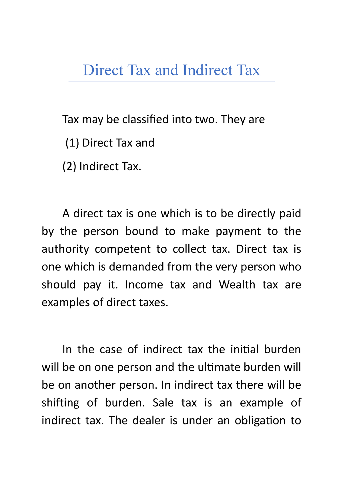 direct and indirect tax essay