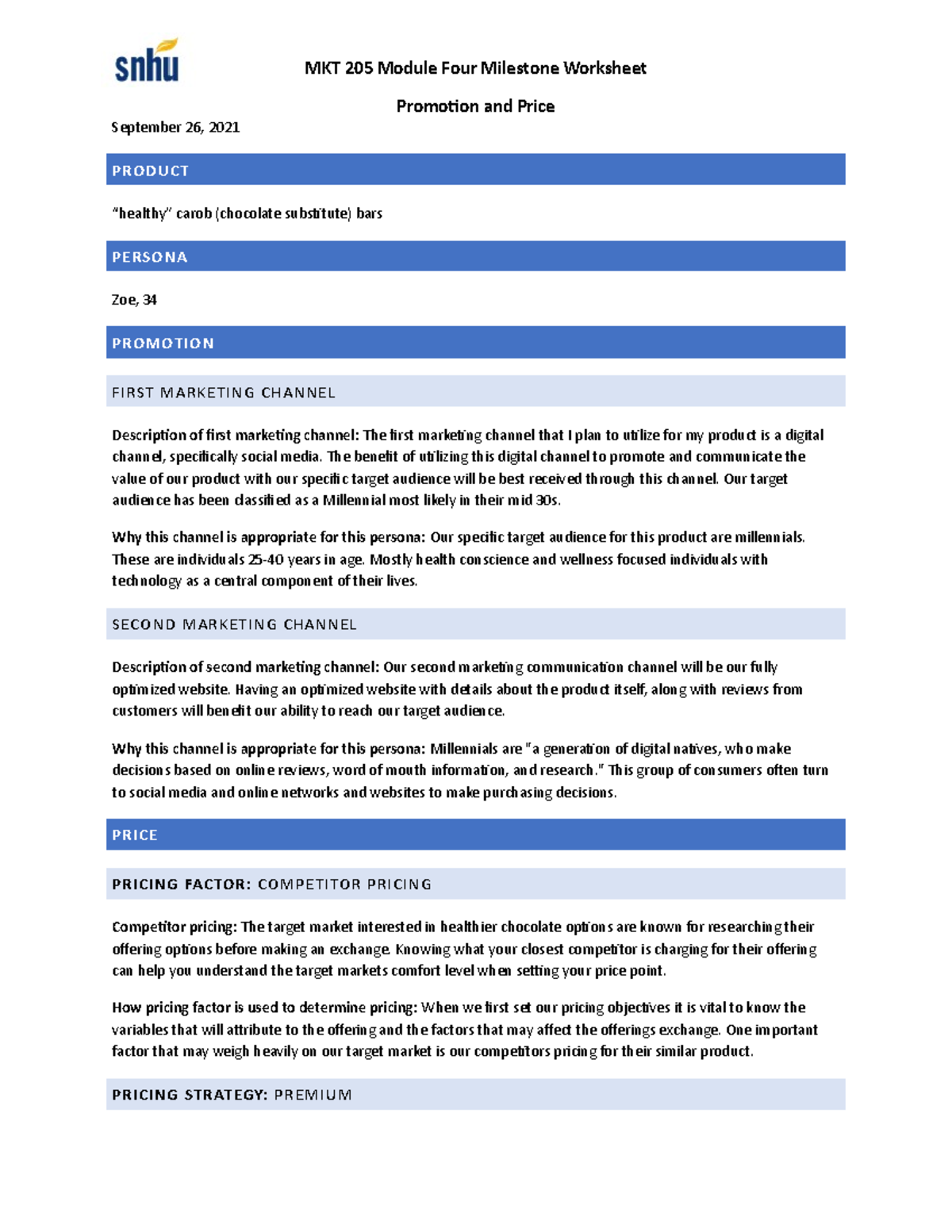 MKT205 Milestone Four - MKT 205 Module Four Milestone Worksheet ...