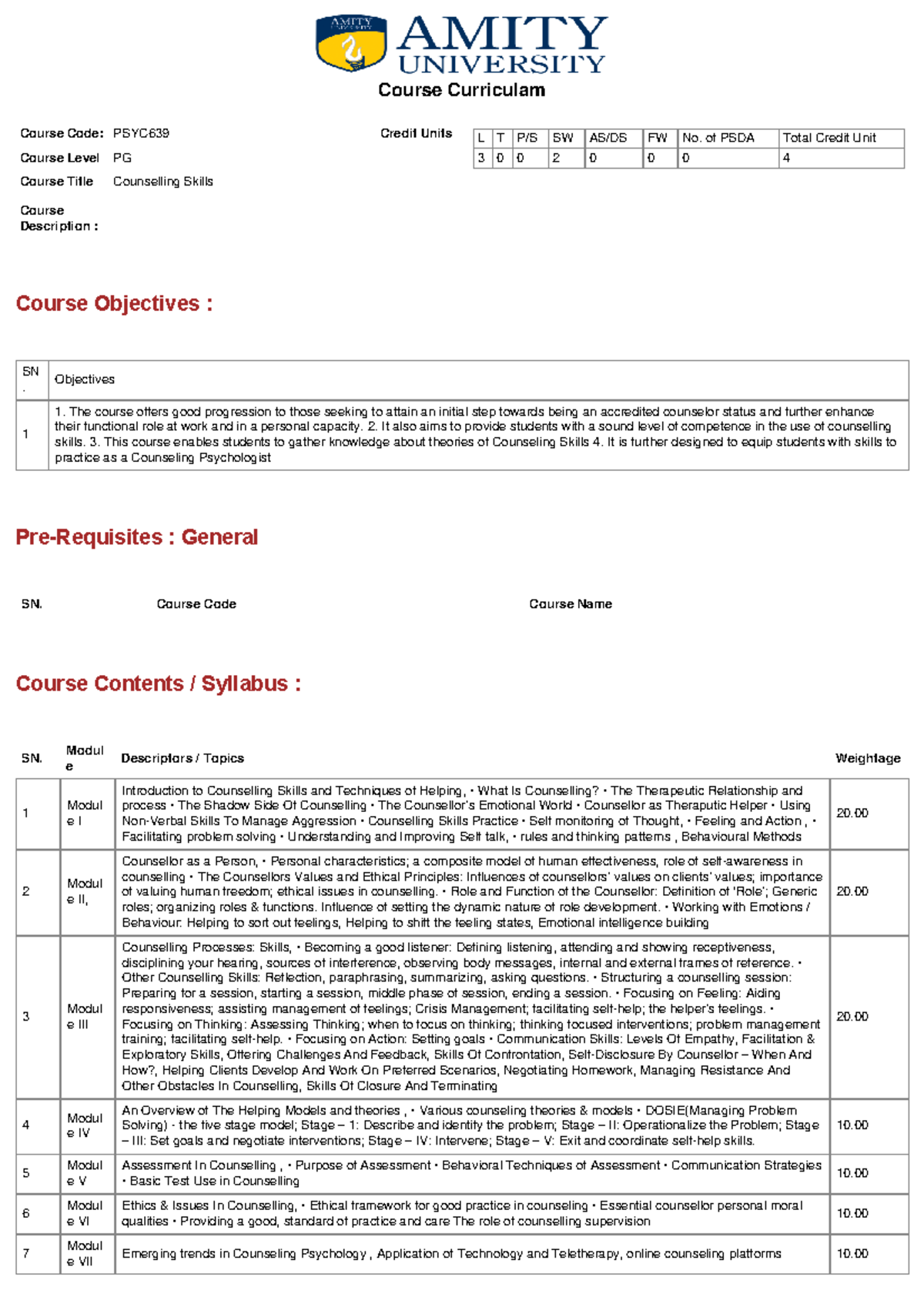 Course Curriculum - Syllabus - Course Objectives : Pre-Requisites ...