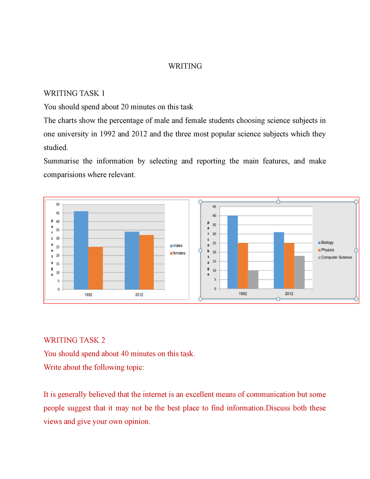 Writing test 2 - TEST 1 - GTKD - WRITING WRITING TASK 1 You should ...