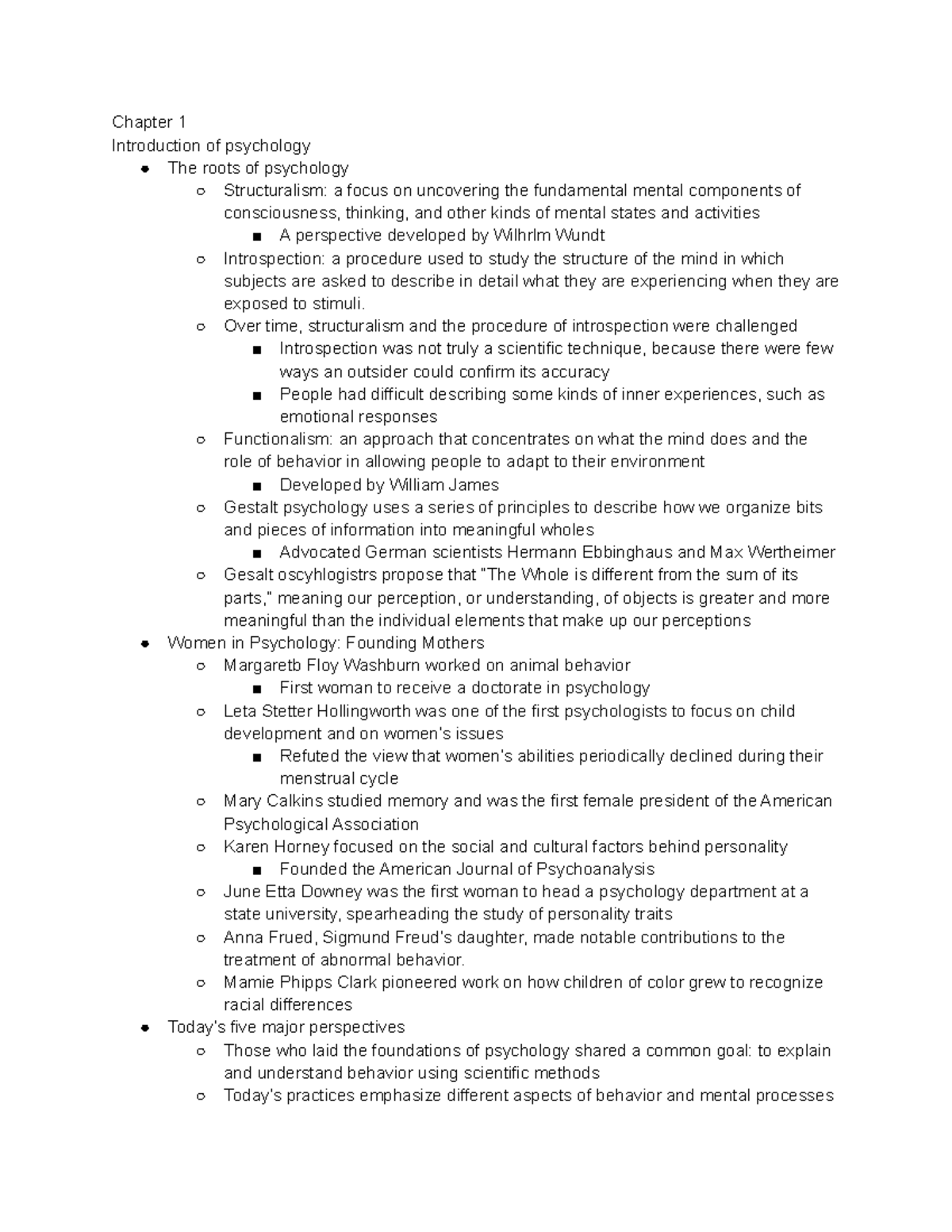 Psychology Notes - Chapter 1 Introduction Of Psychology The Roots Of ...