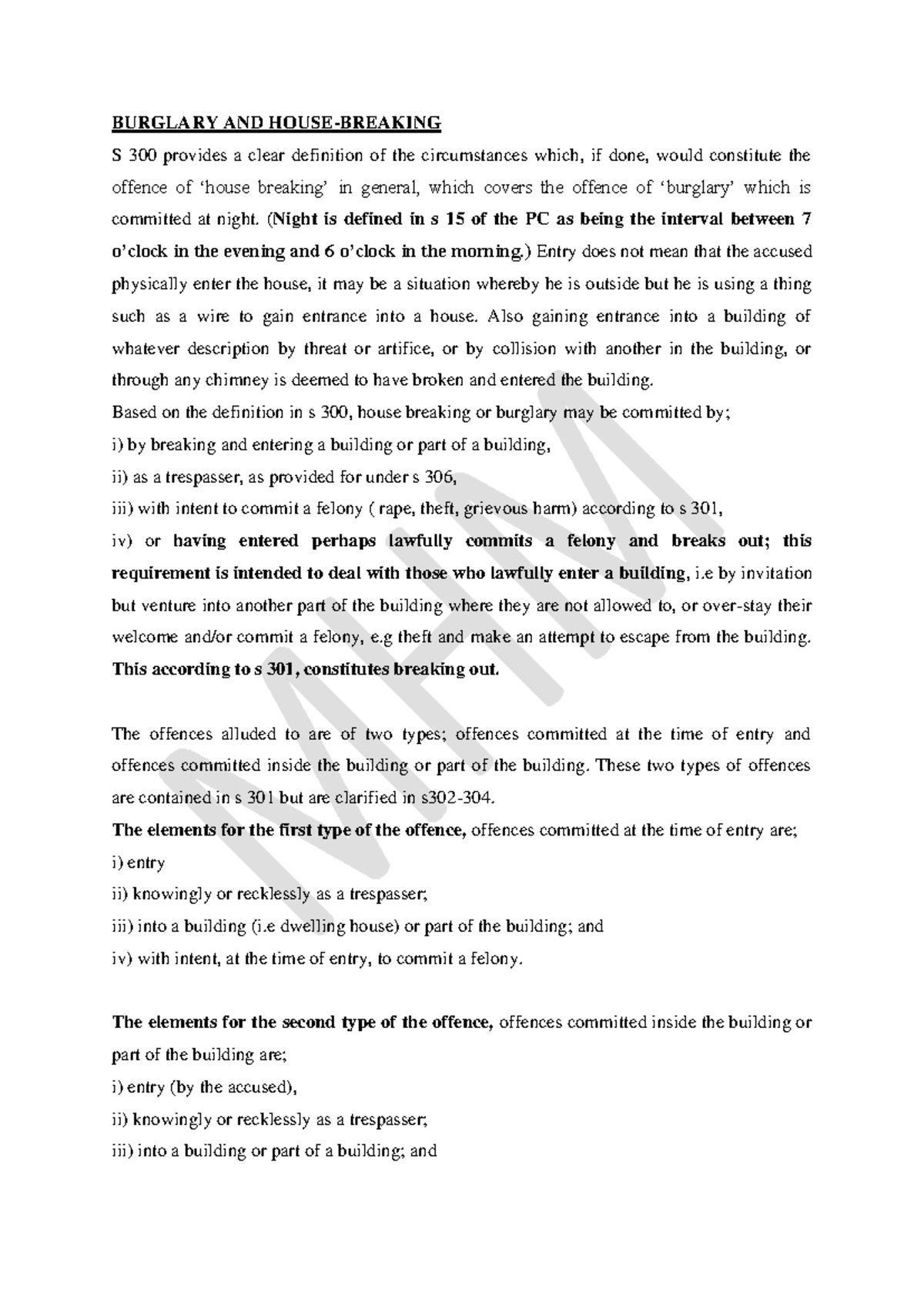 Burglary AND House Breaking BURGLARY AND HOUSEBREAKING S 300