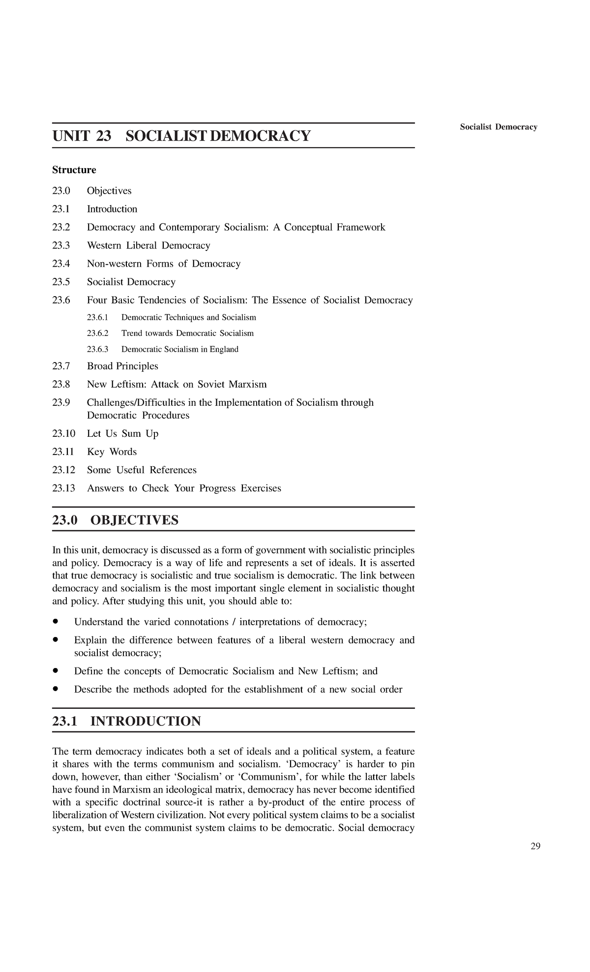 Democratic socialism Socialist Democracy UNIT 23 SOCIALIST DEMOCRACY
