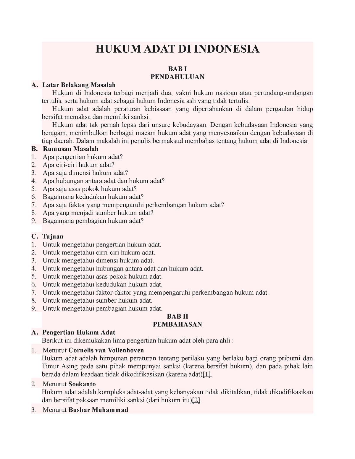 Hukum Adat Di Indonesia Hukum Adat Di Indonesia Bab I Pendahuluan A Latar Belakang Masalah 9925