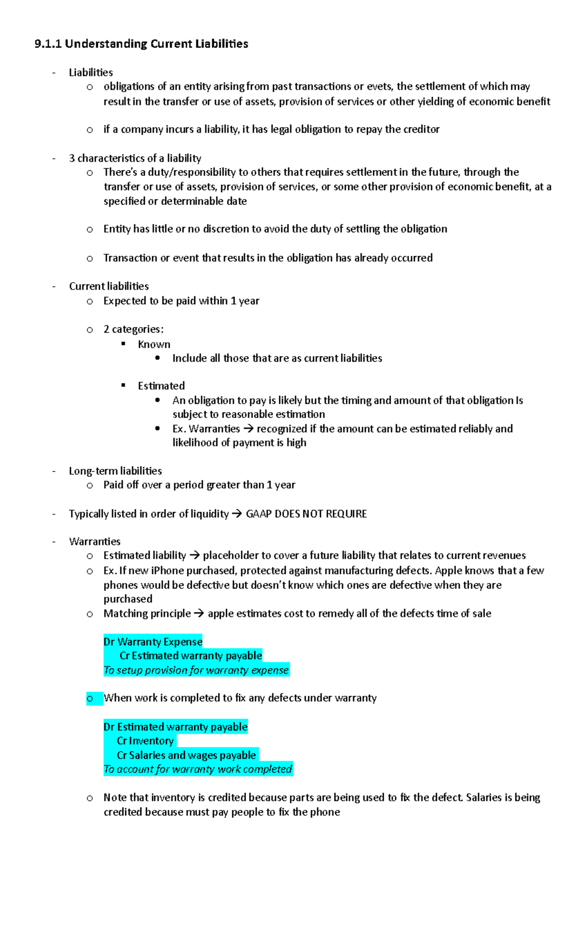 Chapter 9 afm 191 - chp9 - 9.1 Understanding Current Liabilities ...