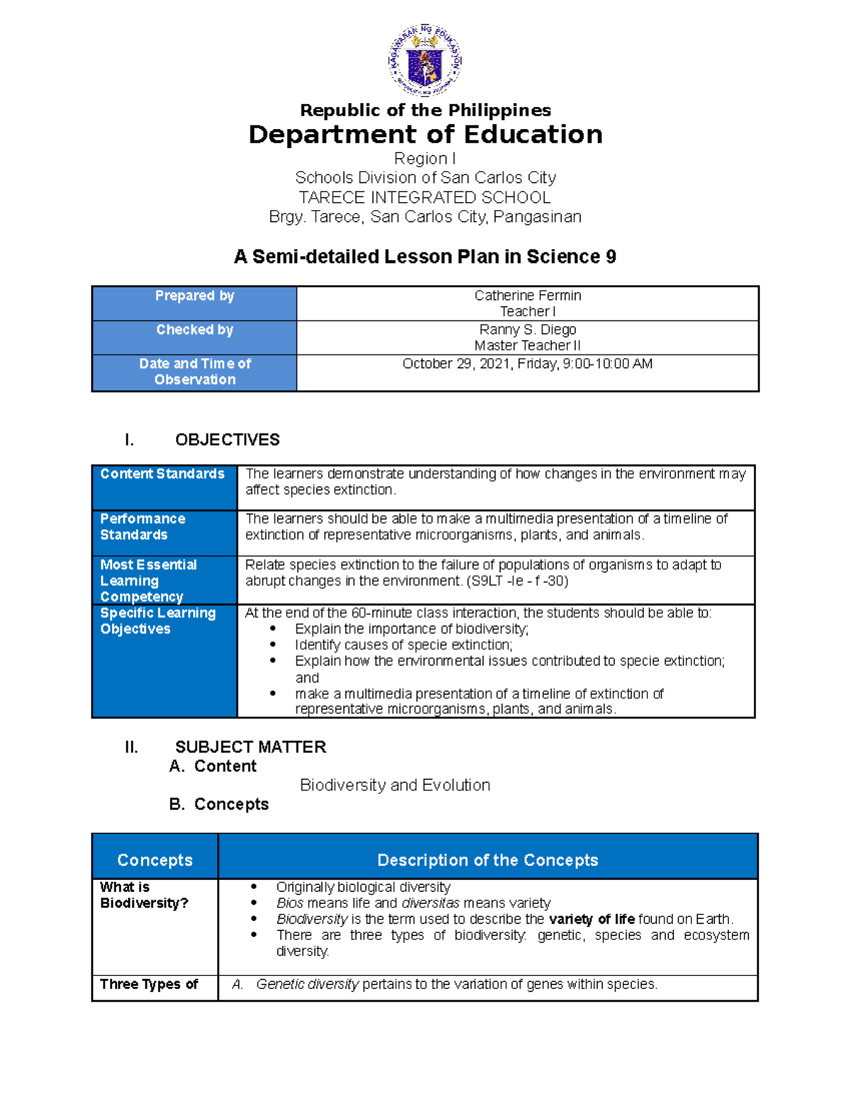 Cot 1 Lp Lesson Plan Republic Of The Philippines Department Of Education Region I Schools 3720