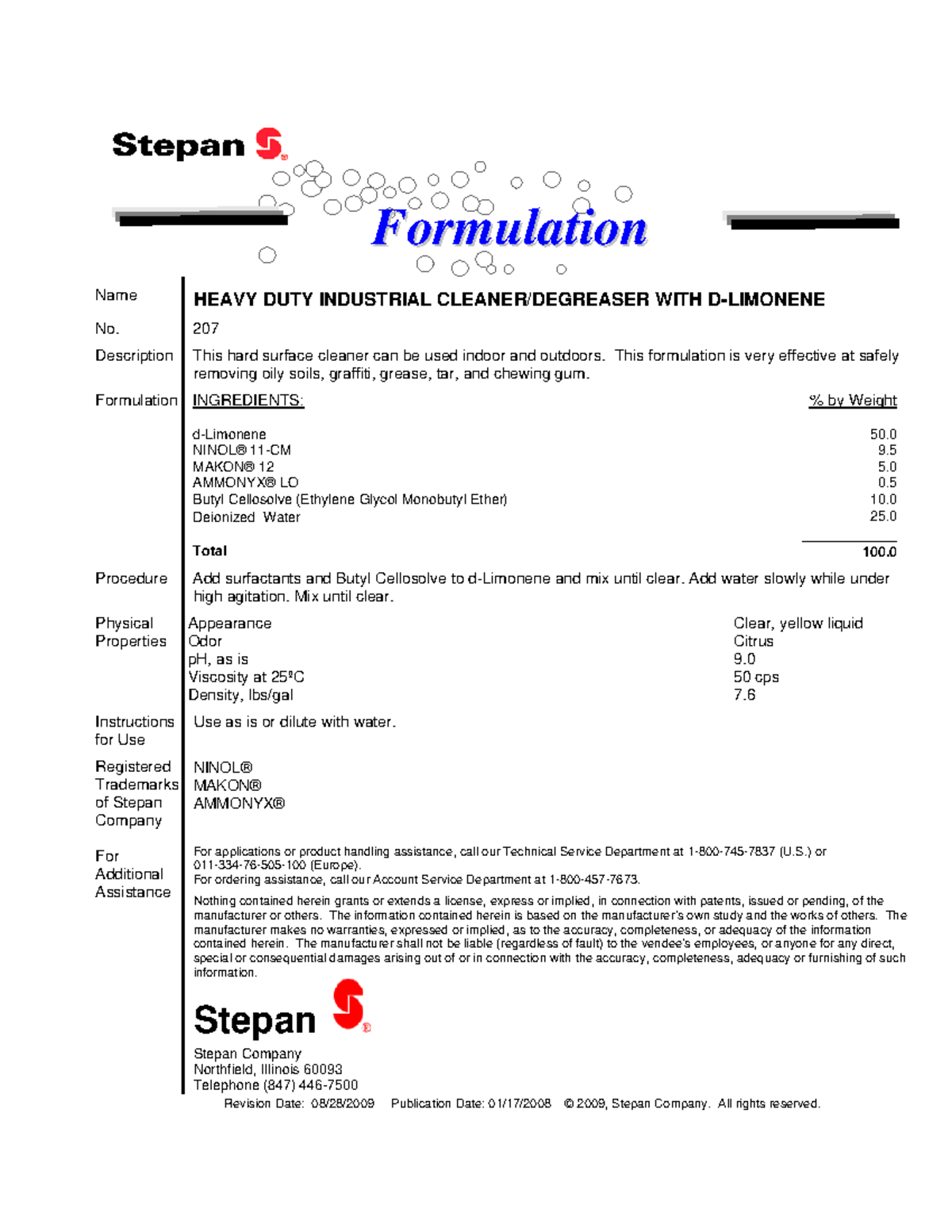 Stepan Formulation 207 FFoorrmmuullaattiioonn Name HEAVY DUTY