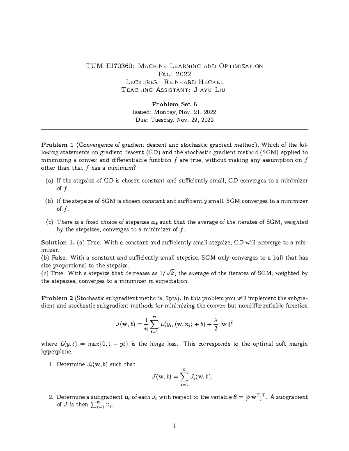 Homework 6 Solution - TUM EI70360: Machine Learning and Optimization ...
